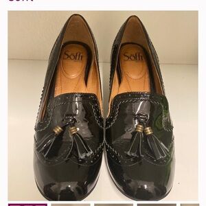 Sofft -Dark Academia Retro Preppy Black Patent Leather Tassel Comfort Heel  10